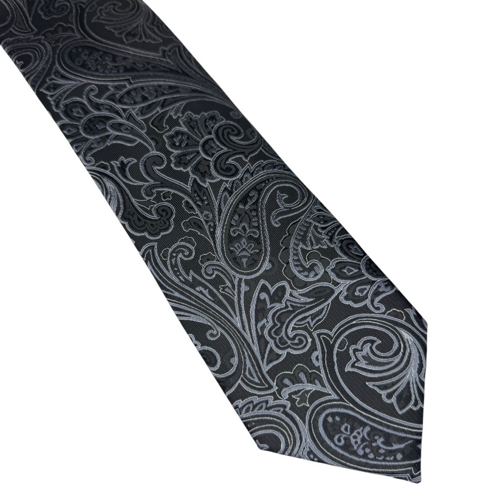 Saddlebred Paisley dark grey silver necktie men’s tie silk blend - Picture 5 of 5